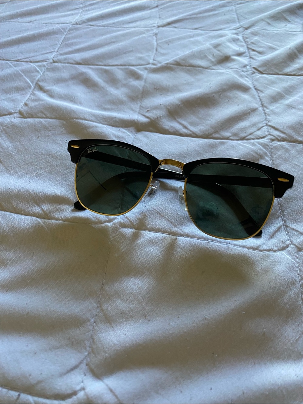 Ray-Ban Black & Gold Clubmaster Sunglasses with Green Lenses
